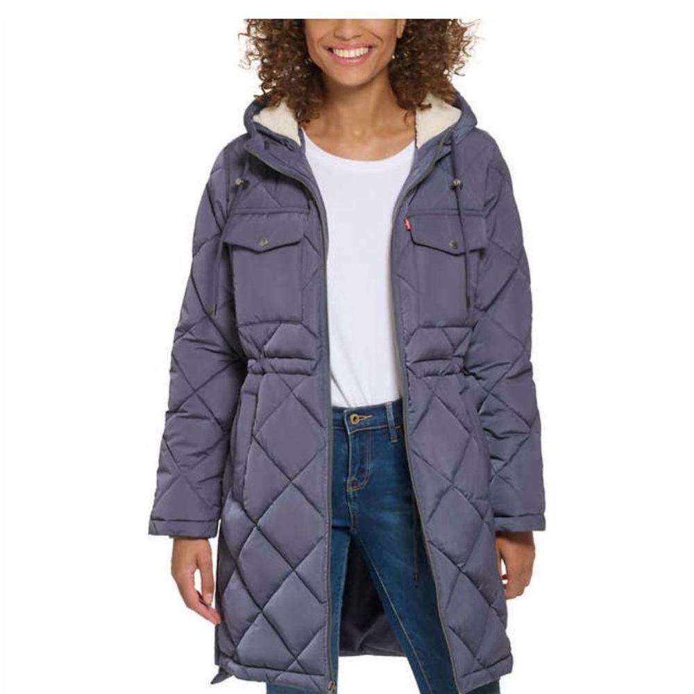 NWT Levi's Quilted Parka Jacket with Plush Hood, Odyssey Gray, Size L